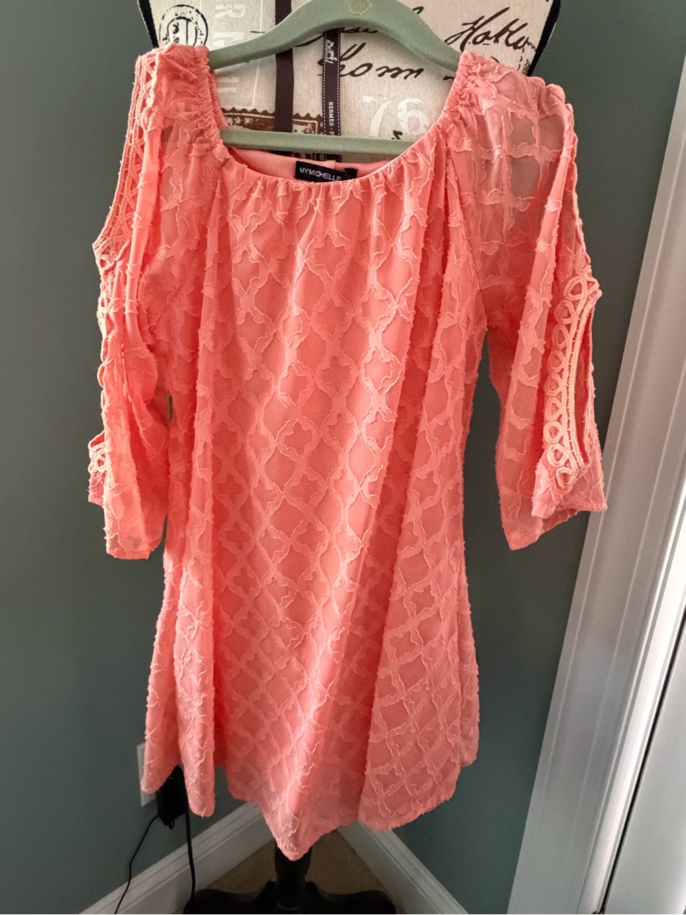 My Michelle Coral Lace Cold-Shoulder Dress